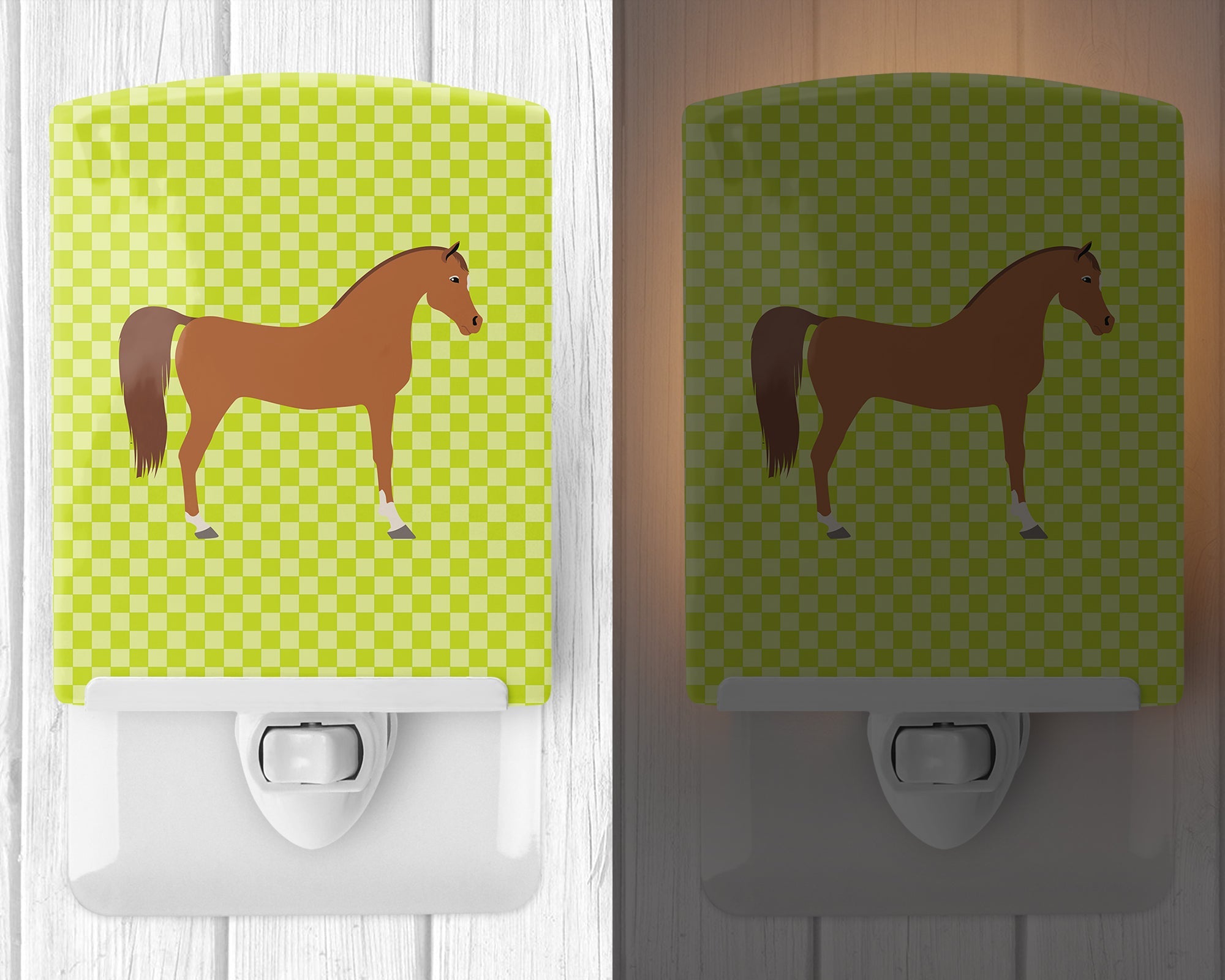 Arabian Horse Green Ceramic Night Light Compact, UL-Certified, Ideal for Bedroom, Bathroom, Nursery, Hallway, Kitchen, 6x4x3, Multicolor