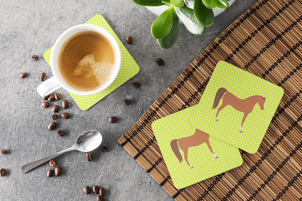 Arabian Horse Green Foam Coasters Set of 4 Cup Coasters for Indoor Outdoor, Tabletop Protection, Anti Slip, Mouse pad Material