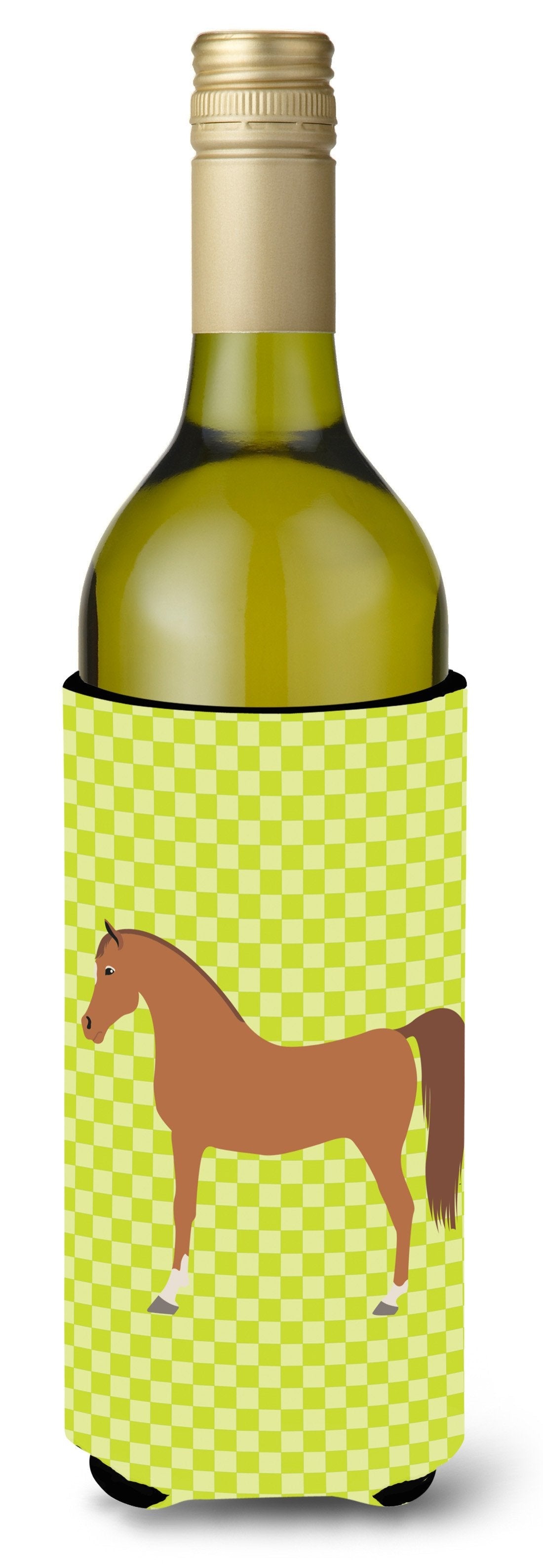 Arabian Horse Green Wine Bottle Hugger Gift Sleeve for Standard 750 ml Bottles, Insulated Reusable Also Fits Mini Shot & Pint Bottles