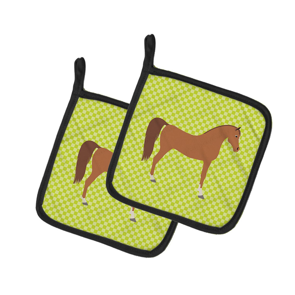 Arabian Horse Green Pot Holder Set of 2 Heat Resistant Quilted Hot Pads 7.5 x 7.5 Inch, Insulated Kitchen Trivets for Cooking & Baking