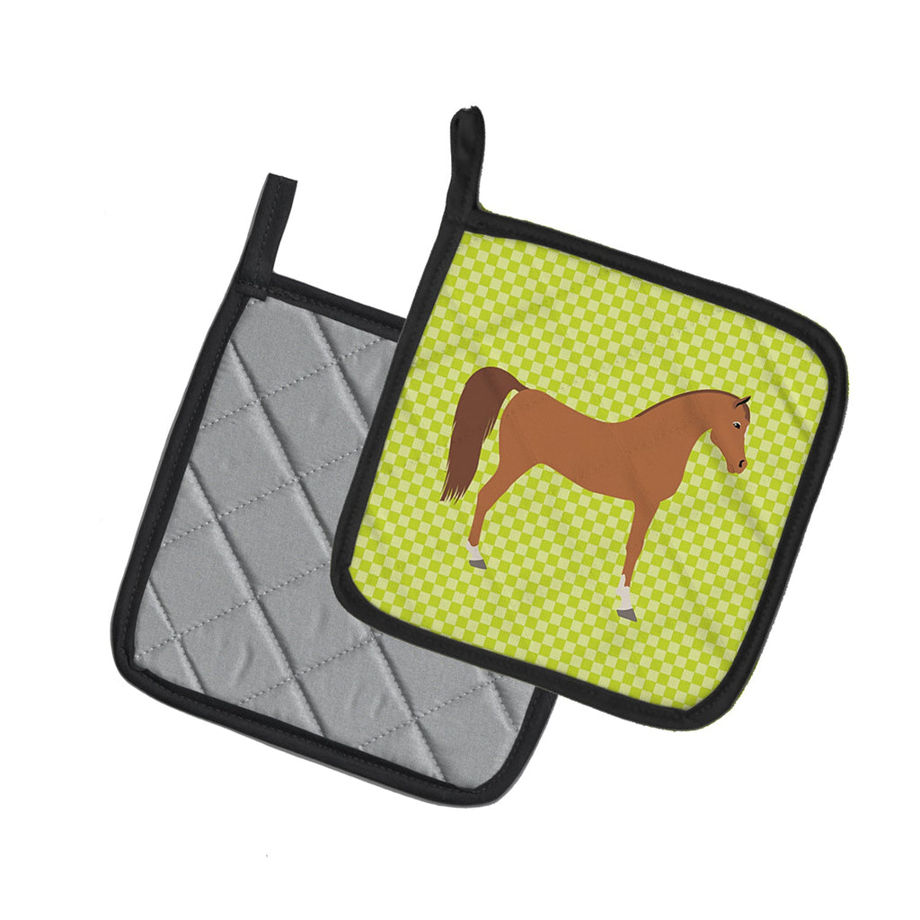 Arabian Horse Green Pot Holder Set of 2 Heat Resistant Quilted Hot Pads 7.5 x 7.5 Inch, Insulated Kitchen Trivets for Cooking & Baking