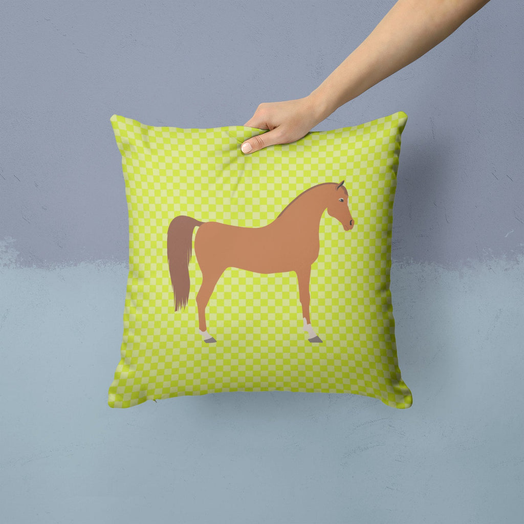 Arabian Horse Green Decorative Throw Pillow 14x14 Indoor Outdoor Accent Cushion, Fabric Cover with Insert for Sofa, Bed, Porch & Living Room