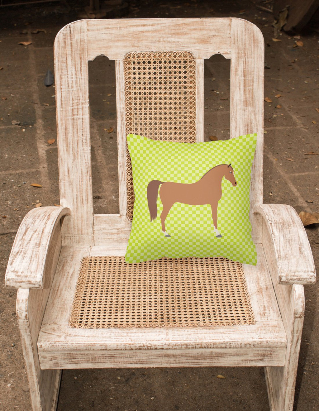 Arabian Horse Green Decorative Throw Pillow 18x18 Indoor Outdoor Accent Cushion, Fabric Cover with Insert for Sofa, Bed, Porch & Living Room