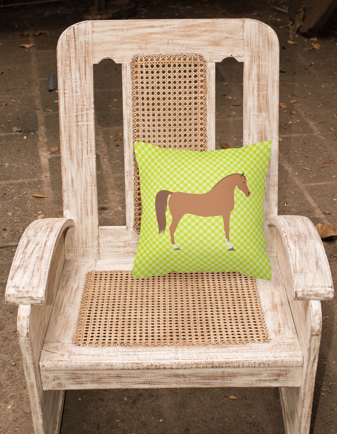Arabian Horse Green Decorative Throw Pillow 18x18 Indoor Outdoor Accent Cushion, Fabric Cover with Insert for Sofa, Bed, Porch & Living Room