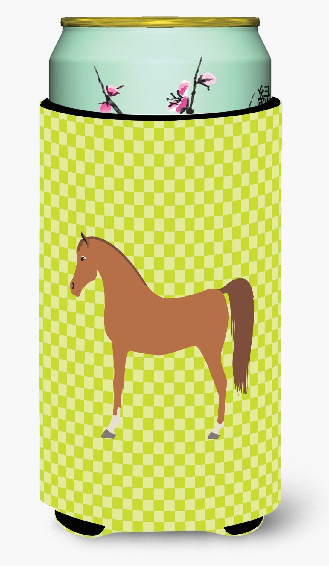 Arabian Horse Green Tall Boy Hugger Can Cooler Sleeve Machine Washable Drink Collapsible Insulator Beverage Insulated Holder