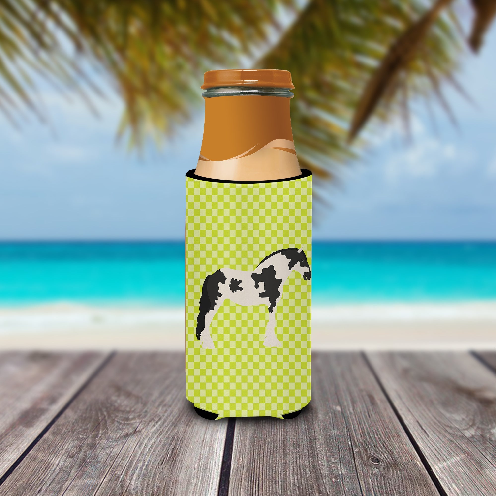 Cyldesdale Horse Green Slim Can Hugger , Insulated Foam Hugger for 12 oz Slim Cans, Beer Bottles & Water Bottles, Printed in USA
