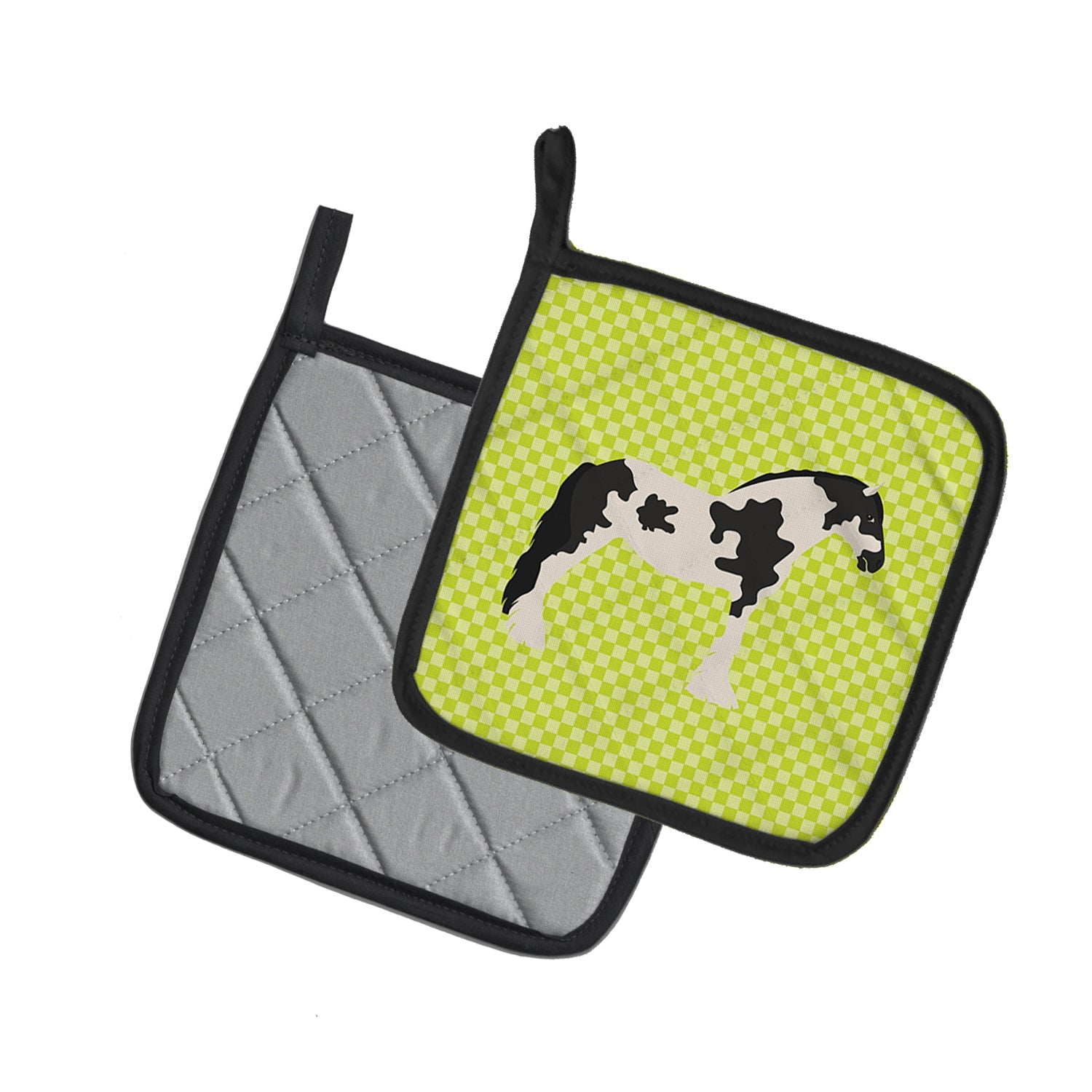Cyldesdale Horse Green Pot Holder Set of 2 Heat Resistant Quilted Hot Pads 7.5 x 7.5 Inch, Insulated Kitchen Trivets for Cooking & Baking