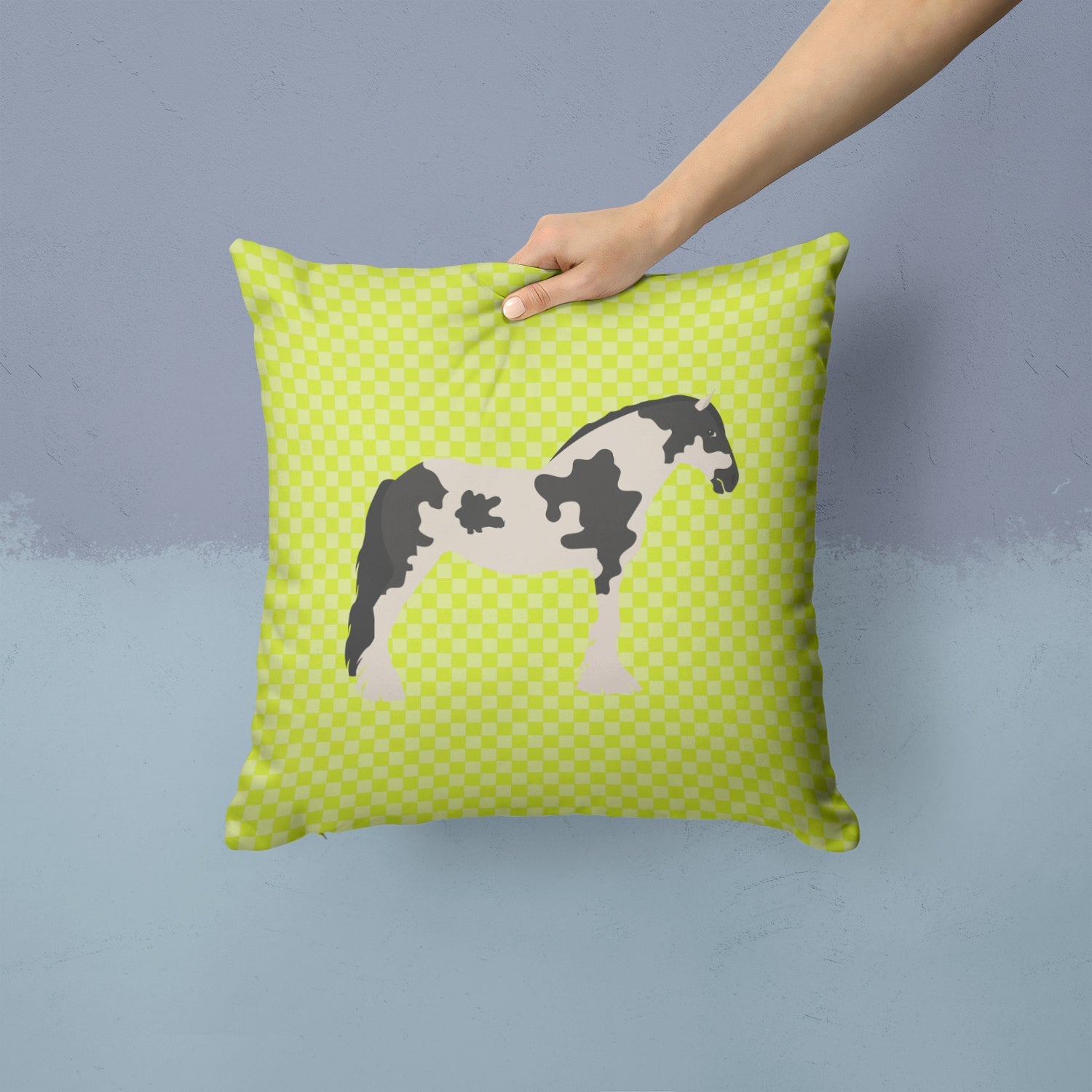 Cyldesdale Horse Green Decorative Throw Pillow 14x14 Indoor Outdoor Accent Cushion, Fabric Cover with Insert for Sofa, Bed, Porch & Living Room