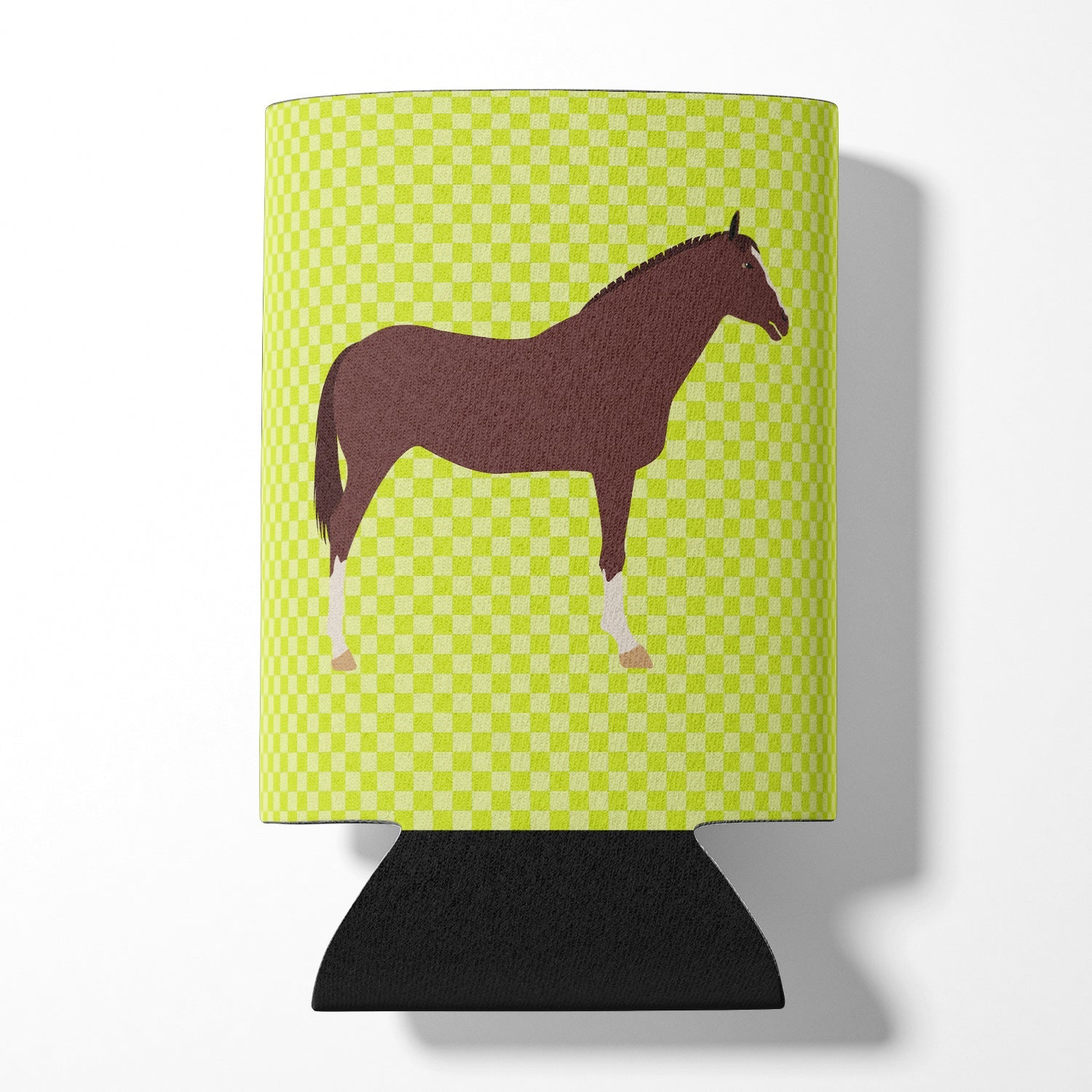 English Thoroughbred Horse Green Can or Bottle Hugger Cooler Sleeve for Standard 12 oz Cans, Insulated Foam Beer & Soda Can Hugger Reusable