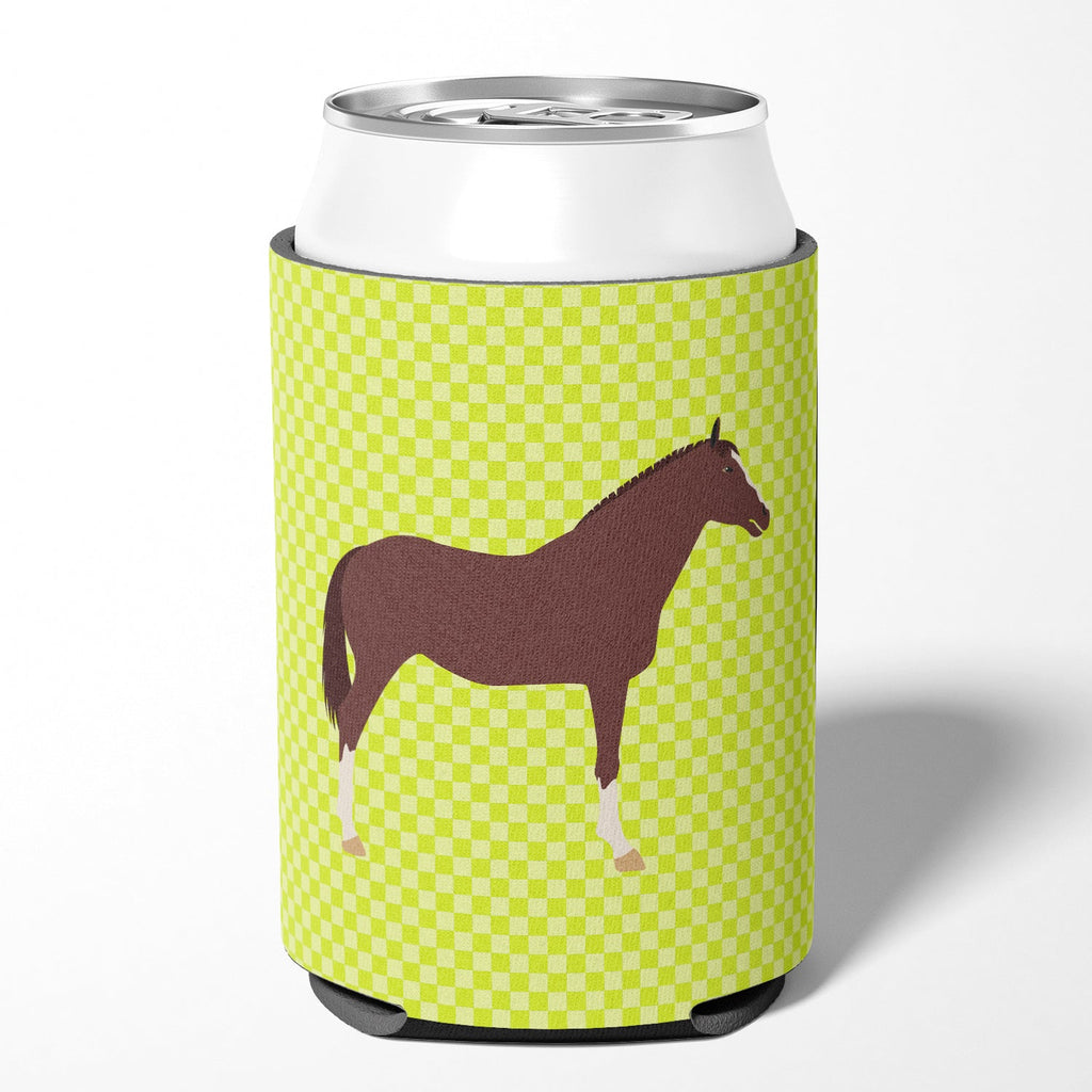 English Thoroughbred Horse Green Can or Bottle Hugger Cooler Sleeve for Standard 12 oz Cans, Insulated Foam Beer & Soda Can Hugger Reusable