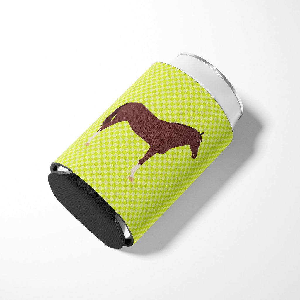English Thoroughbred Horse Green Can or Bottle Hugger Cooler Sleeve for Standard 12 oz Cans, Insulated Foam Beer & Soda Can Hugger Reusable