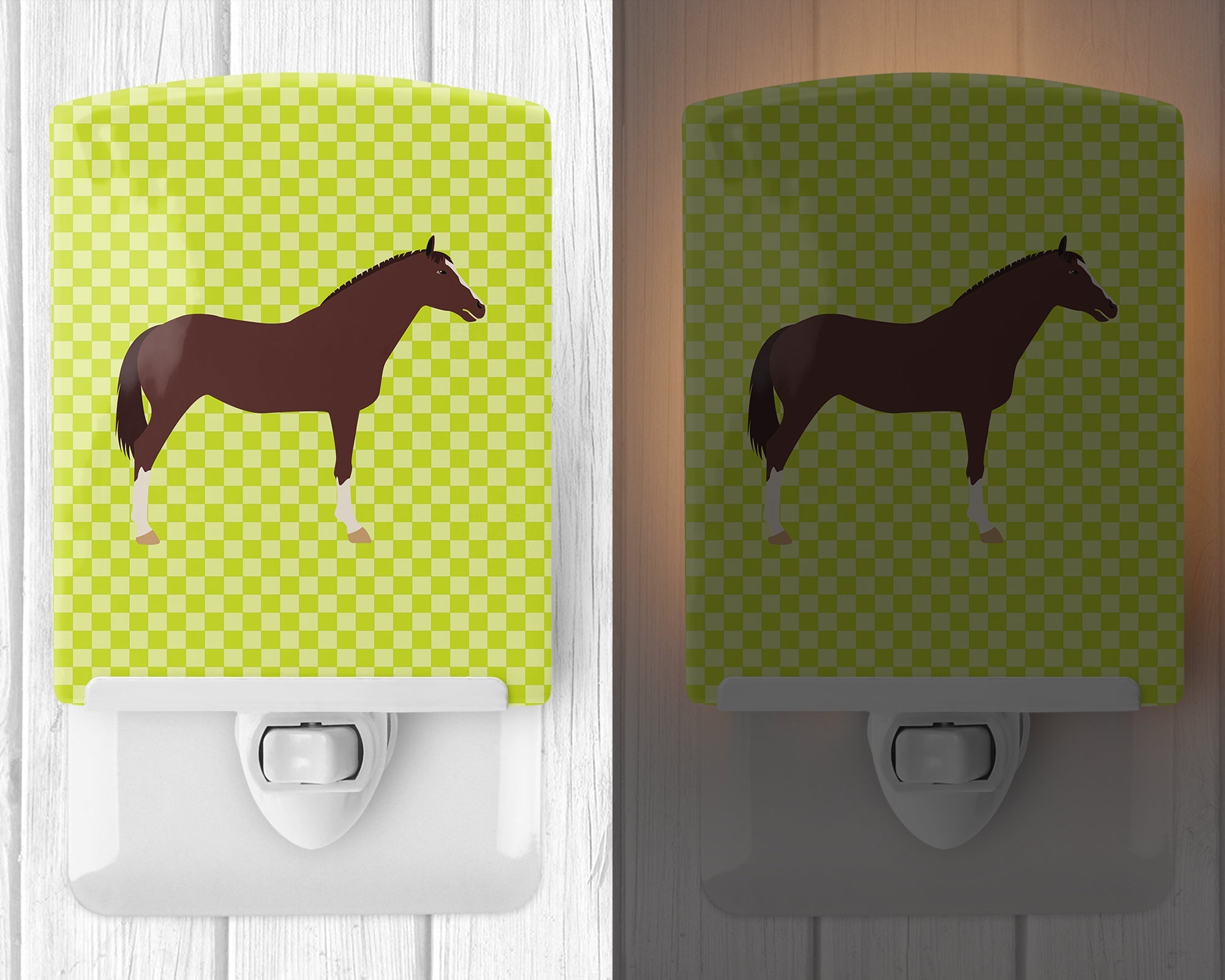 English Thoroughbred Horse Green Ceramic Night Light Compact, UL-Certified, Ideal for Bedroom, Bathroom, Nursery, Hallway, Kitchen, 6x4x3, Multicolor