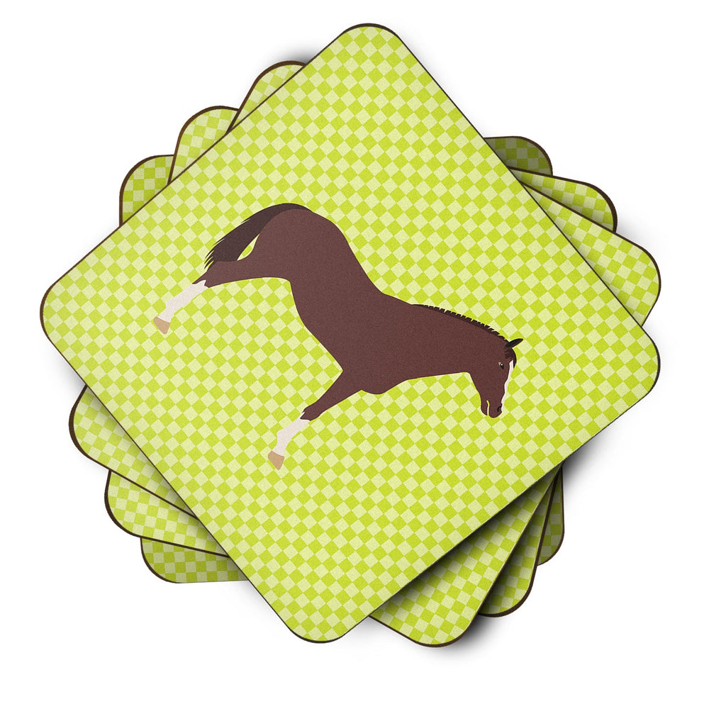 English Thoroughbred Horse Green Foam Coasters Set of 4 Cup Coasters for Indoor Outdoor, Tabletop Protection, Anti Slip, Mouse pad Material