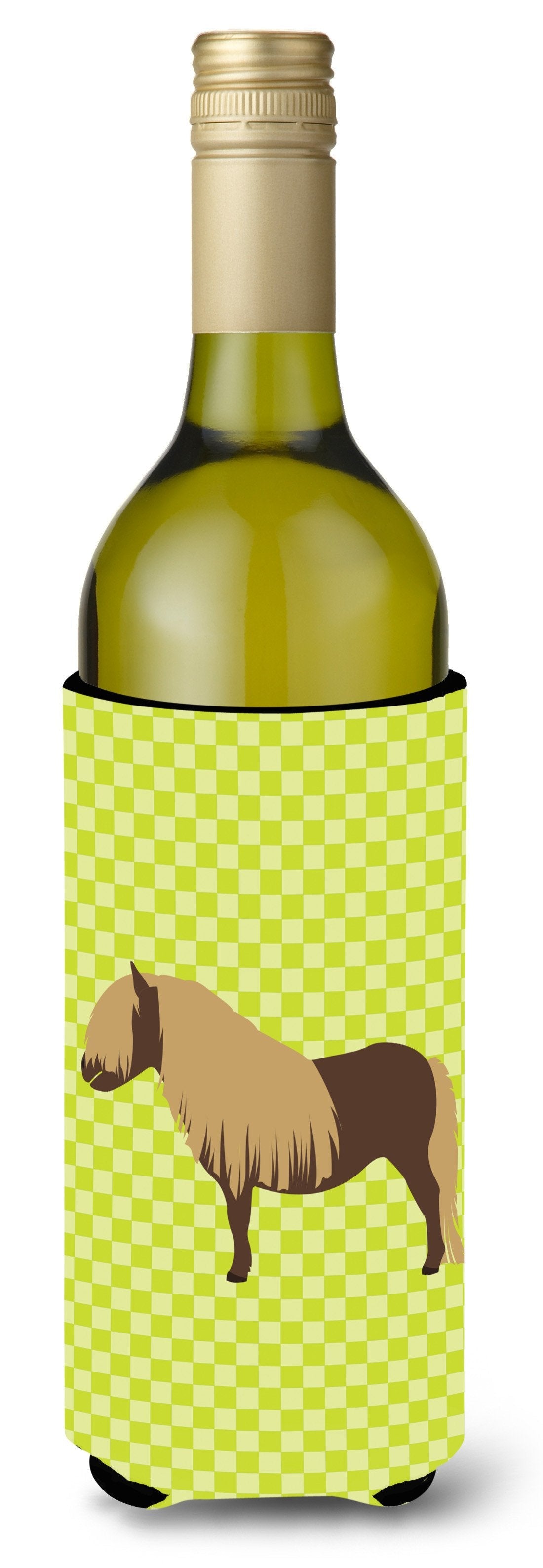 Shetland Pony Horse Green Wine Bottle Hugger Gift Sleeve for Standard 750 ml Bottles, Insulated Reusable Also Fits Mini Shot & Pint Bottles