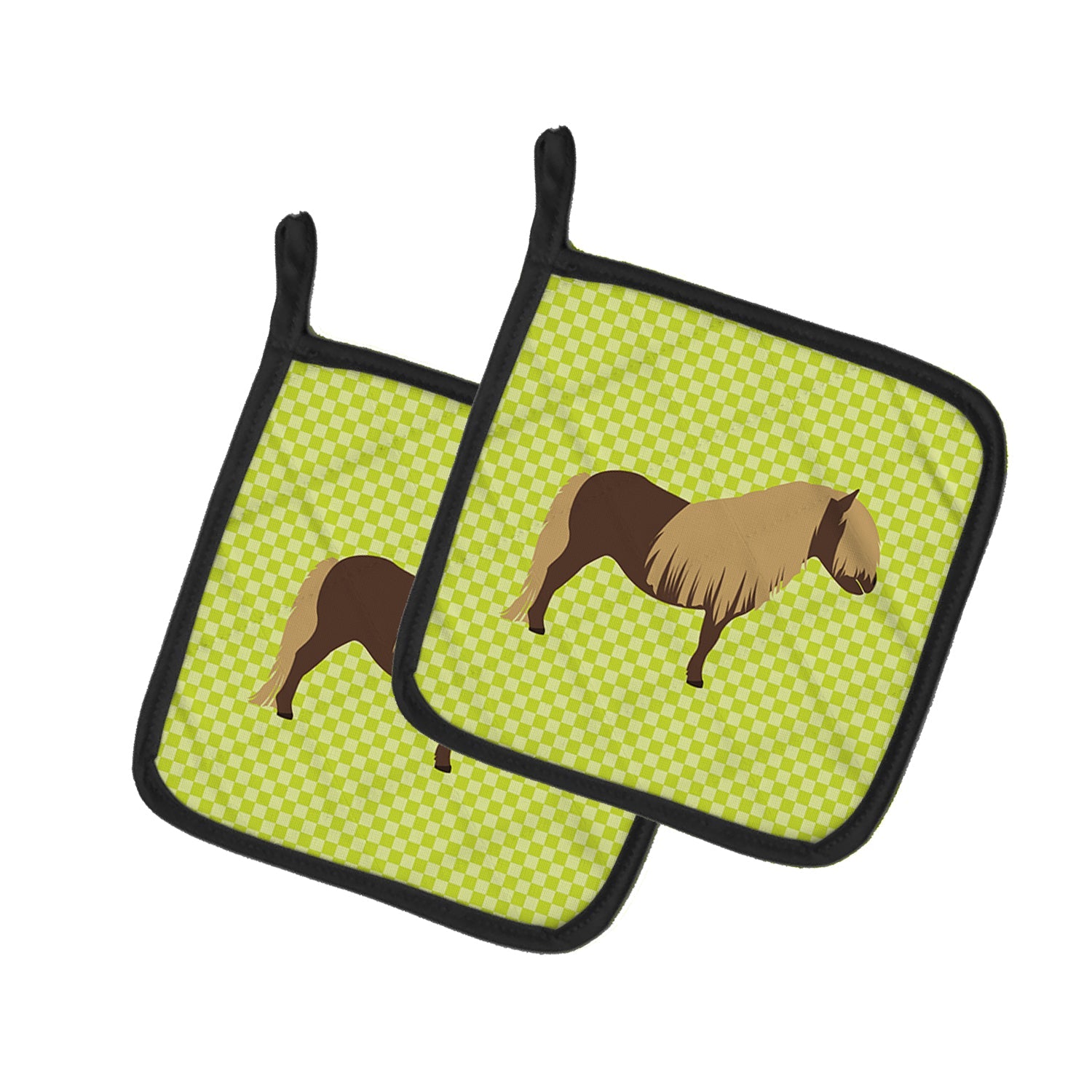 Shetland Pony Horse Green Pot Holder Set of 2 Heat Resistant Quilted Hot Pads 7.5 x 7.5 Inch, Insulated Kitchen Trivets for Cooking & Baking