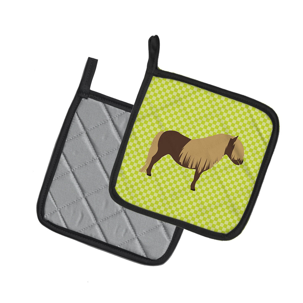 Shetland Pony Horse Green Pot Holder Set of 2 Heat Resistant Quilted Hot Pads 7.5 x 7.5 Inch, Insulated Kitchen Trivets for Cooking & Baking