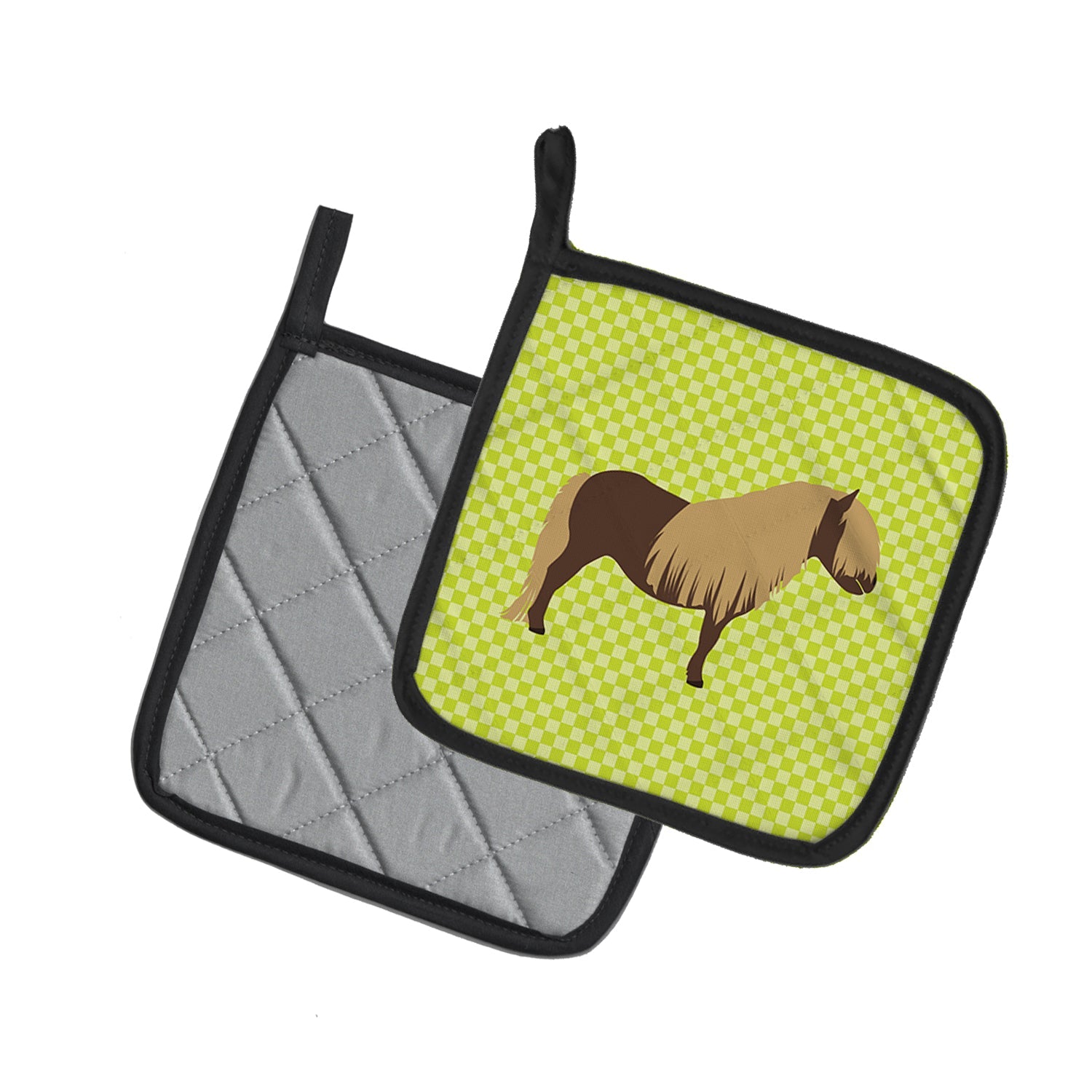 Shetland Pony Horse Green Pot Holder Set of 2 Heat Resistant Quilted Hot Pads 7.5 x 7.5 Inch, Insulated Kitchen Trivets for Cooking & Baking