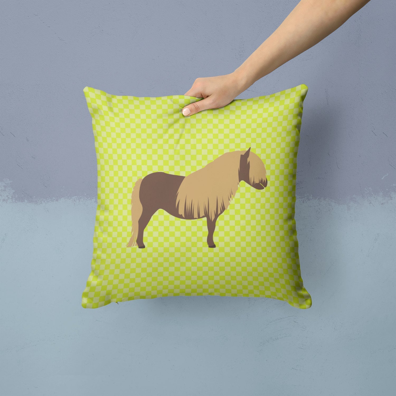 Shetland Pony Horse Green Decorative Throw Pillow 14x14 Indoor Outdoor Accent Cushion, Fabric Cover with Insert for Sofa, Bed, Porch & Living Room