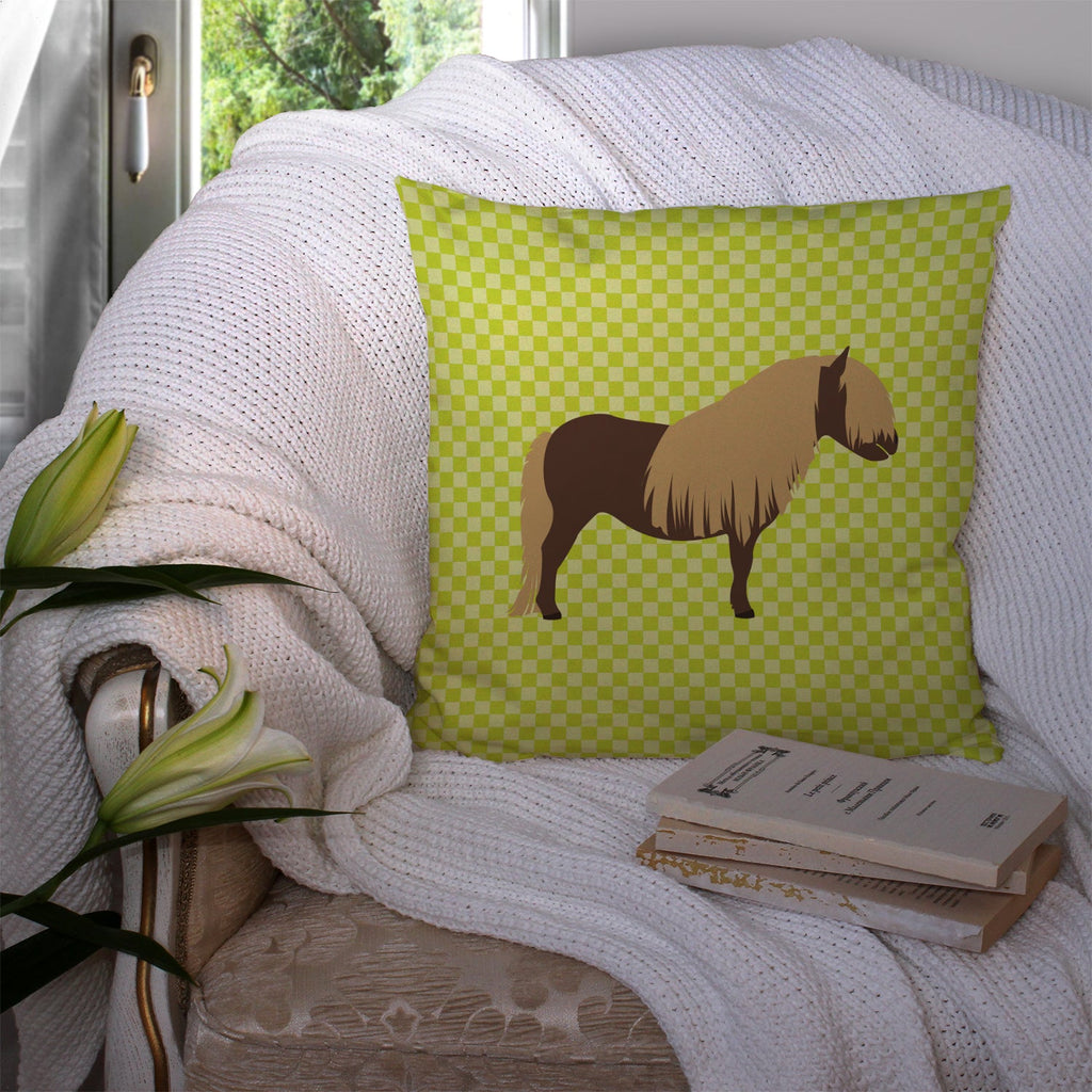 Shetland Pony Horse Green Decorative Throw Pillow 14x14 Indoor Outdoor Accent Cushion, Fabric Cover with Insert for Sofa, Bed, Porch & Living Room