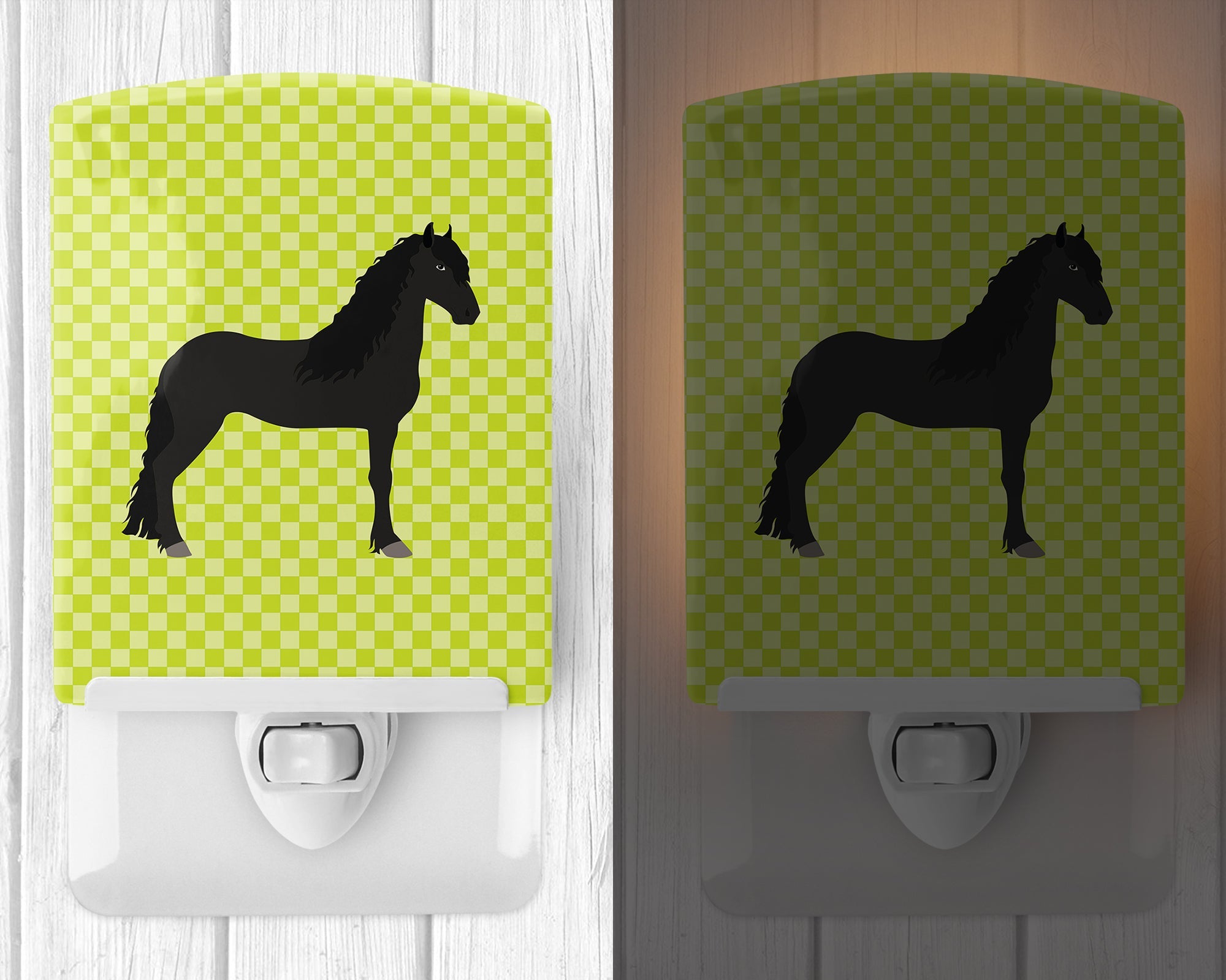Friesian Horse Green Ceramic Night Light Compact, UL-Certified, Ideal for Bedroom, Bathroom, Nursery, Hallway, Kitchen, 6x4x3, Multicolor