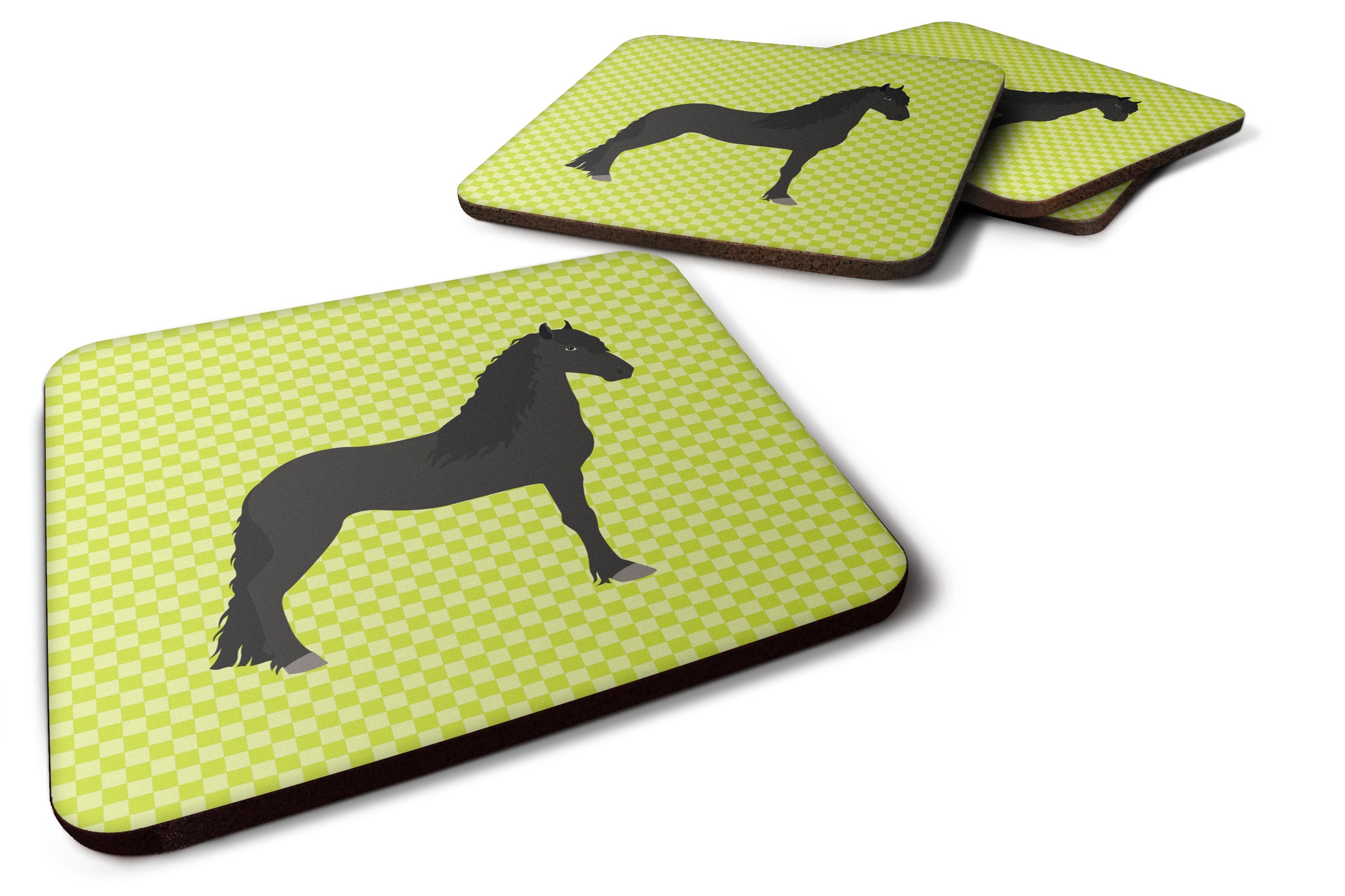 Friesian Horse Green Foam Coasters Set of 4 Cup Coasters for Indoor Outdoor, Tabletop Protection, Anti Slip, Mouse pad Material