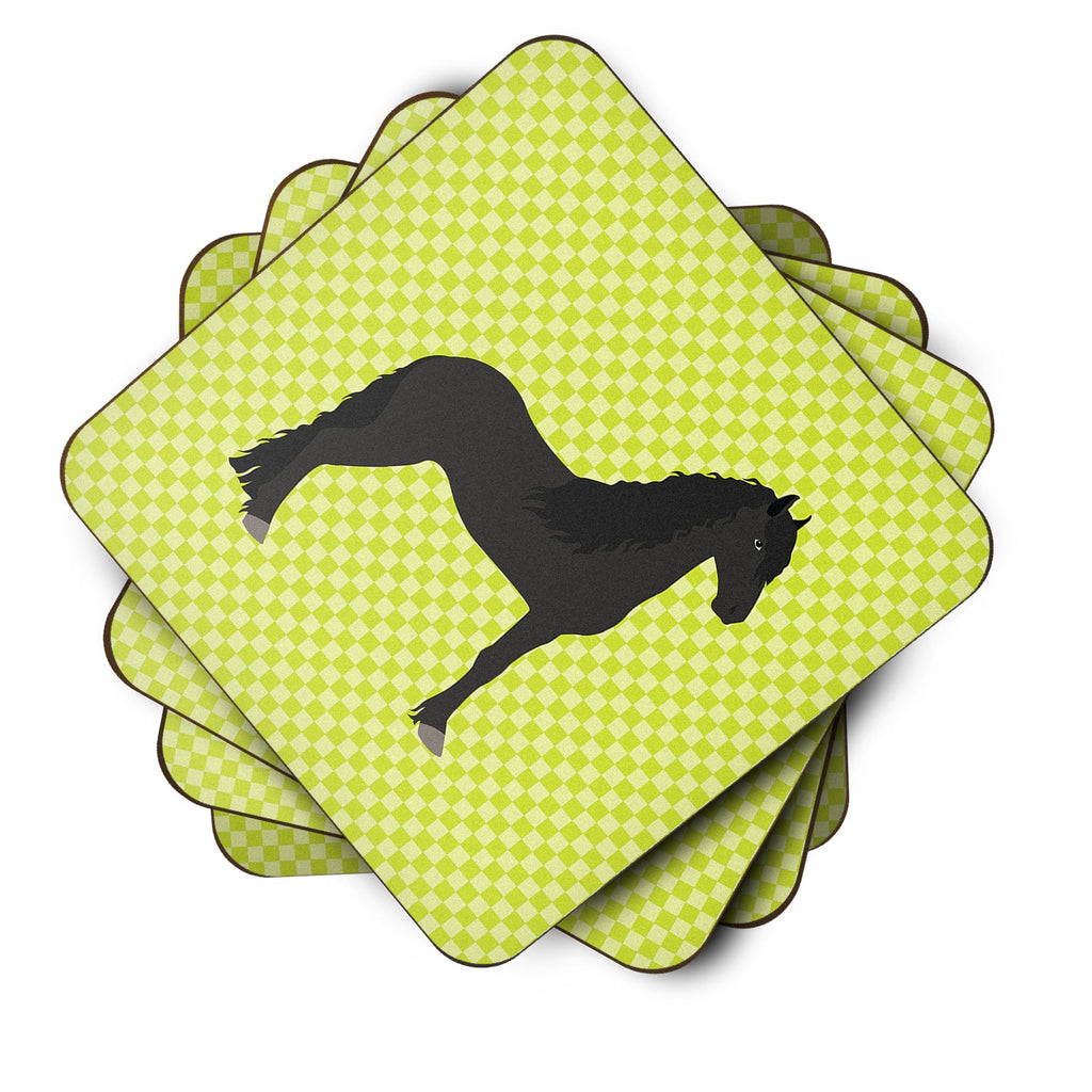 Friesian Horse Green Foam Coasters Set of 4 Cup Coasters for Indoor Outdoor, Tabletop Protection, Anti Slip, Mouse pad Material