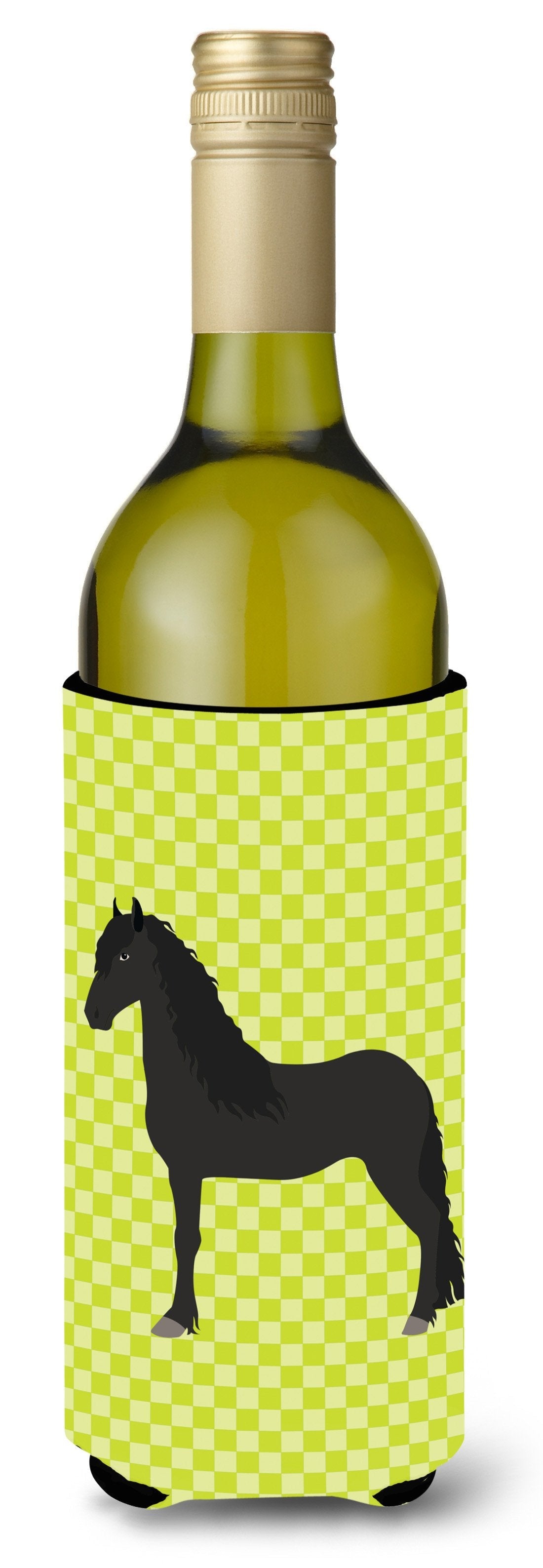 Friesian Horse Green Wine Bottle Hugger Gift Sleeve for Standard 750 ml Bottles, Insulated Reusable Also Fits Mini Shot & Pint Bottles