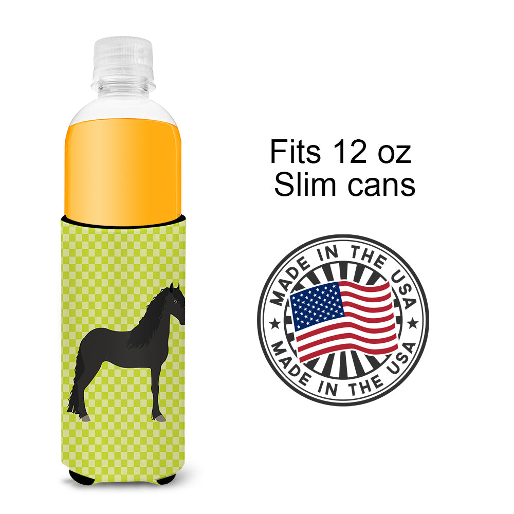 Friesian Horse Green Slim Can Hugger , Insulated Foam Hugger for 12 oz Slim Cans, Beer Bottles & Water Bottles, Printed in USA