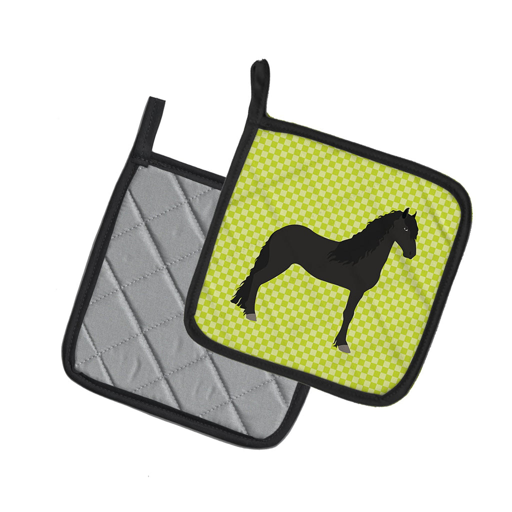 Friesian Horse Green Pot Holder Set of 2 Heat Resistant Quilted Hot Pads 7.5 x 7.5 Inch, Insulated Kitchen Trivets for Cooking & Baking