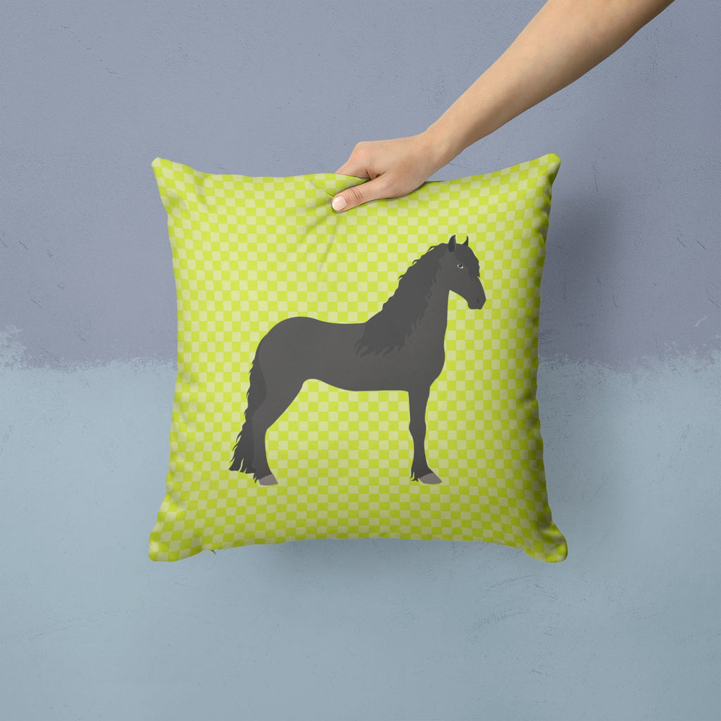 Friesian Horse Green Decorative Throw Pillow 14x14 Indoor Outdoor Accent Cushion, Fabric Cover with Insert for Sofa, Bed, Porch & Living Room
