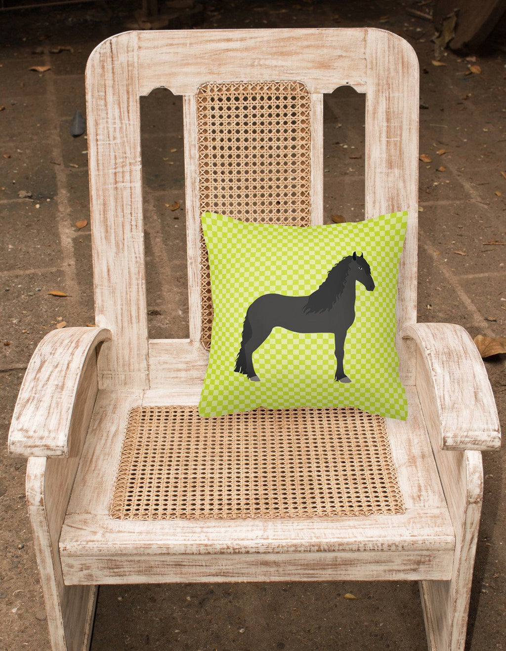 Friesian Horse Green Decorative Throw Pillow 18x18 Indoor Outdoor Accent Cushion, Fabric Cover with Insert for Sofa, Bed, Porch & Living Room