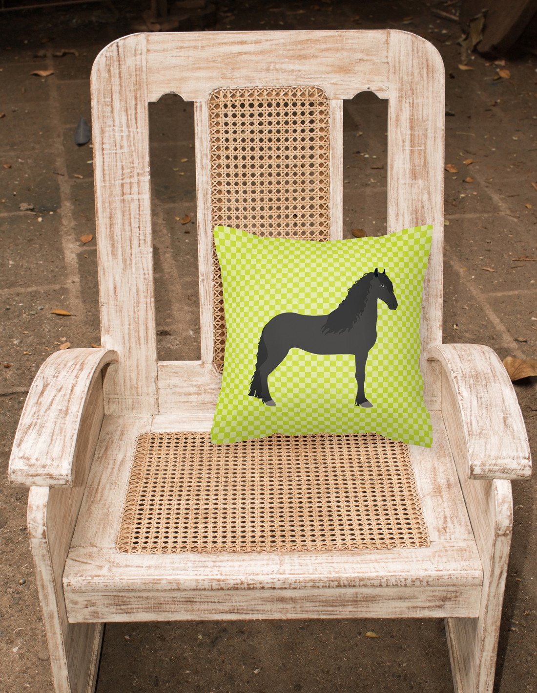 Friesian Horse Green Decorative Throw Pillow 18x18 Indoor Outdoor Accent Cushion, Fabric Cover with Insert for Sofa, Bed, Porch & Living Room