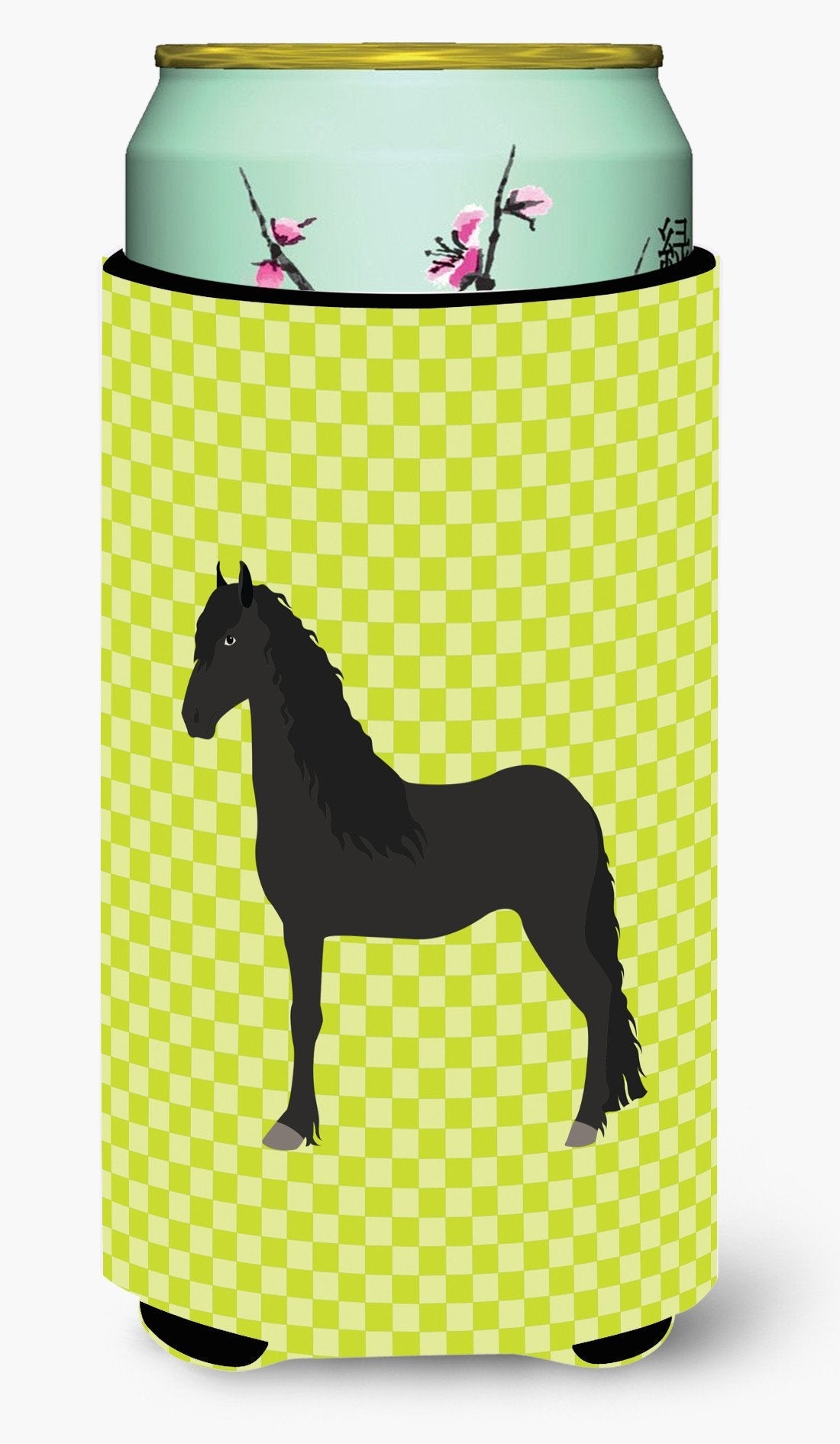 Friesian Horse Green Tall Boy Hugger Can Cooler Sleeve Machine Washable Drink Collapsible Insulator Beverage Insulated Holder