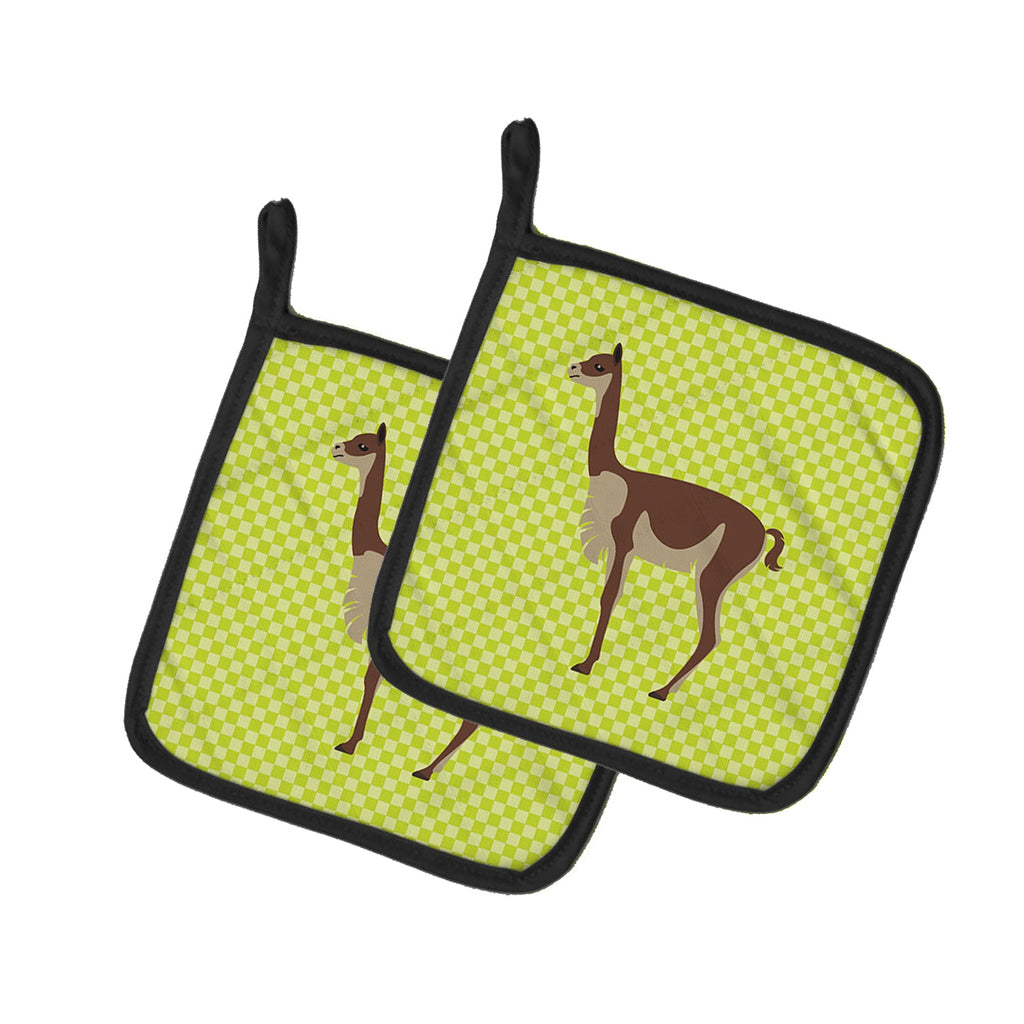 Vicugna or Vicuna Green Pot Holder Set of 2 Heat Resistant Quilted Hot Pads 7.5 x 7.5 Inch, Insulated Kitchen Trivets for Cooking & Baking