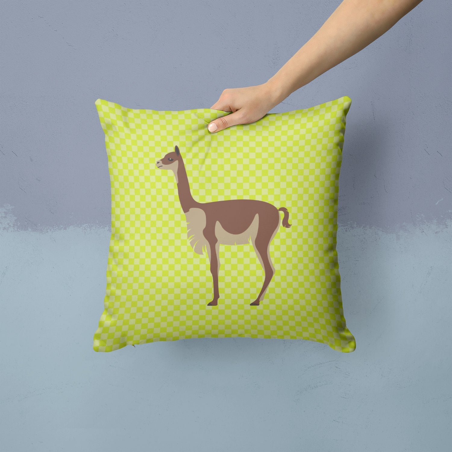Vicugna or Vicuna Green Decorative Throw Pillow 14x14 Indoor Outdoor Accent Cushion, Fabric Cover with Insert for Sofa, Bed, Porch & Living Room