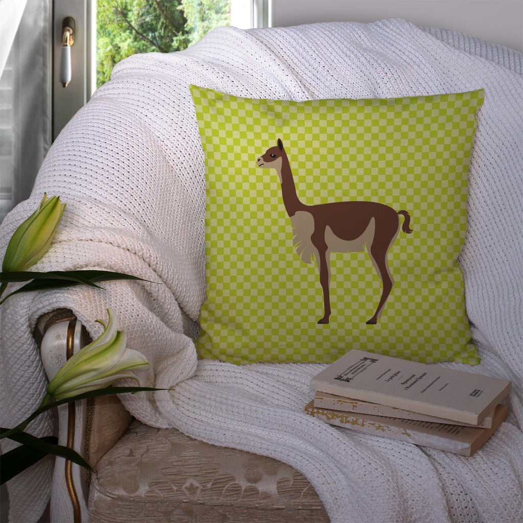 Vicugna or Vicuna Green Decorative Throw Pillow 14x14 Indoor Outdoor Accent Cushion, Fabric Cover with Insert for Sofa, Bed, Porch & Living Room