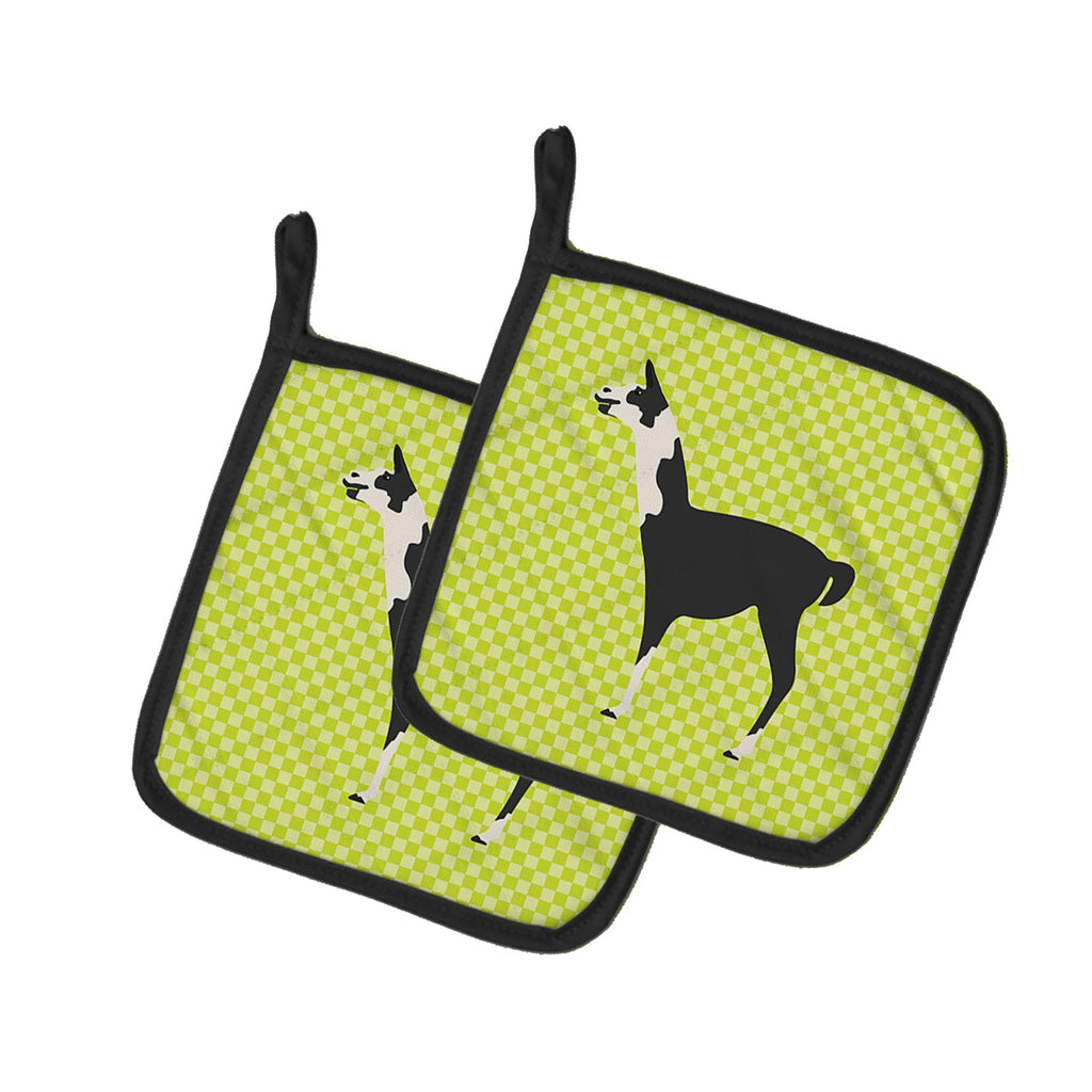 Llama Q' Ara Green Pot Holder Set of 2 Heat Resistant Quilted Hot Pads 7.5 x 7.5 Inch, Insulated Kitchen Trivets for Cooking & Baking