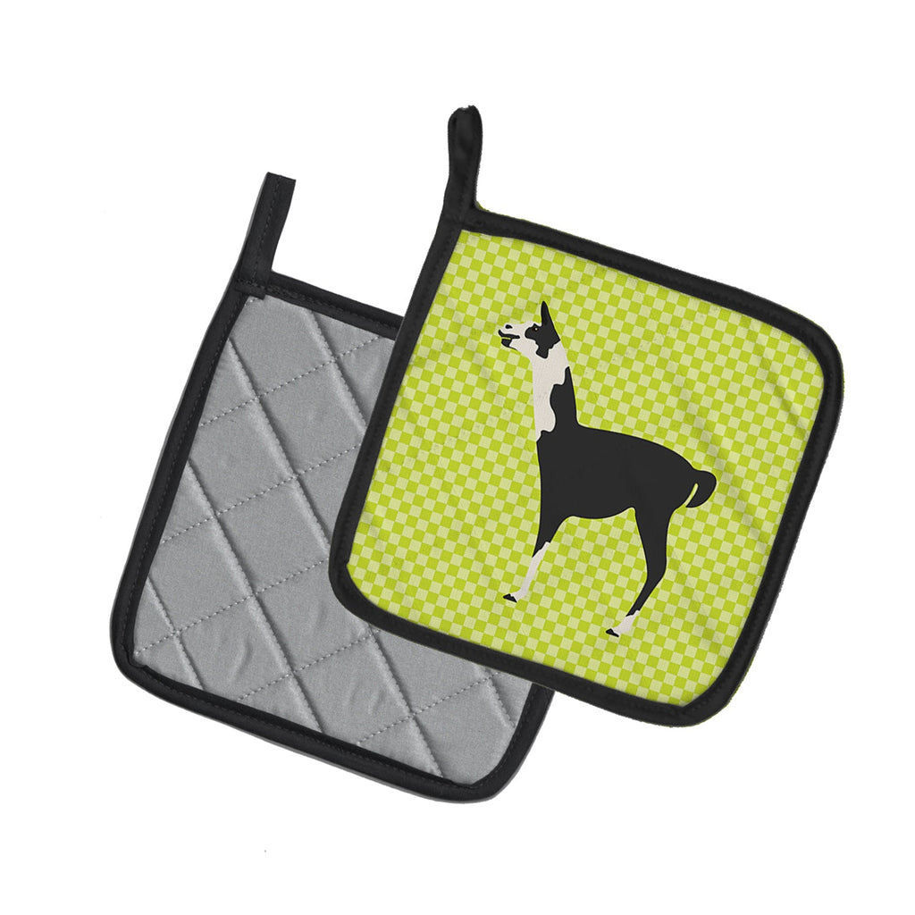 Llama Q' Ara Green Pot Holder Set of 2 Heat Resistant Quilted Hot Pads 7.5 x 7.5 Inch, Insulated Kitchen Trivets for Cooking & Baking