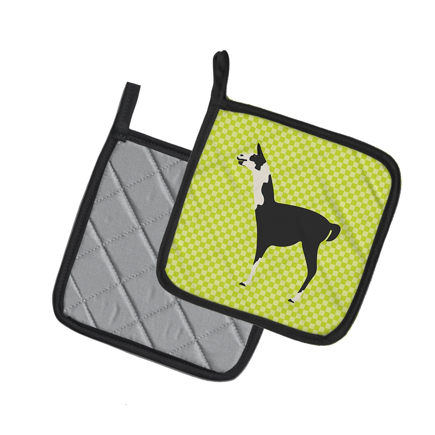 Llama Q' Ara Green Pot Holder Set of 2 Heat Resistant Quilted Hot Pads 7.5 x 7.5 Inch, Insulated Kitchen Trivets for Cooking & Baking