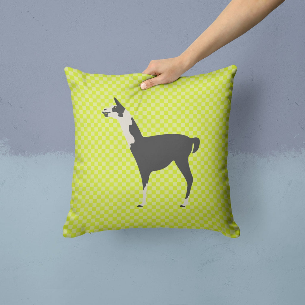 Llama Q' Ara Green Decorative Throw Pillow 14x14 Indoor Outdoor Accent Cushion, Fabric Cover with Insert for Sofa, Bed, Porch & Living Room