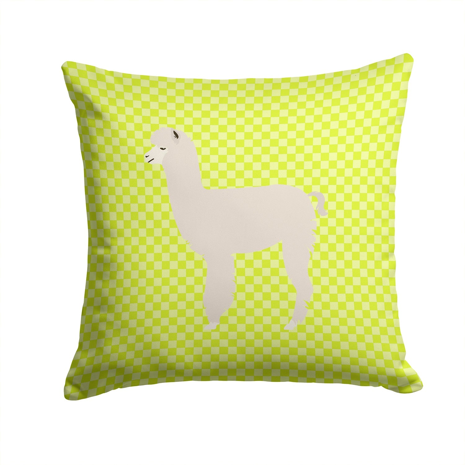 Alpaca Green Decorative Throw Pillow 14x14 Indoor Outdoor Accent Cushion, Fabric Cover with Insert for Sofa, Bed, Porch & Living Room