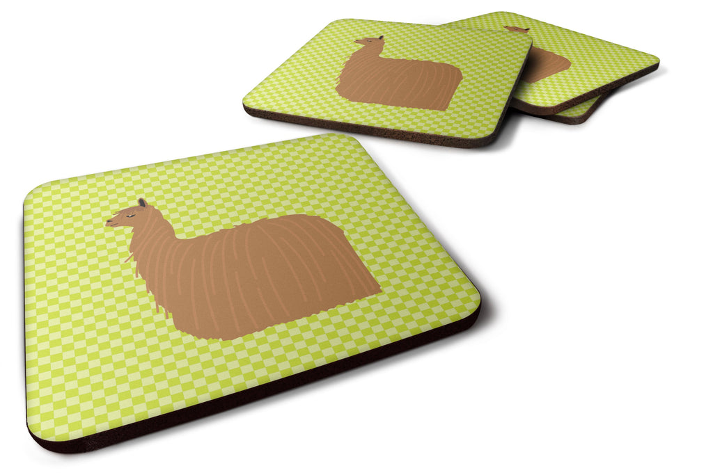 Alpaca Suri Green Foam Coasters Set of 4 Cup Coasters for Indoor Outdoor, Tabletop Protection, Anti Slip, Mouse pad Material