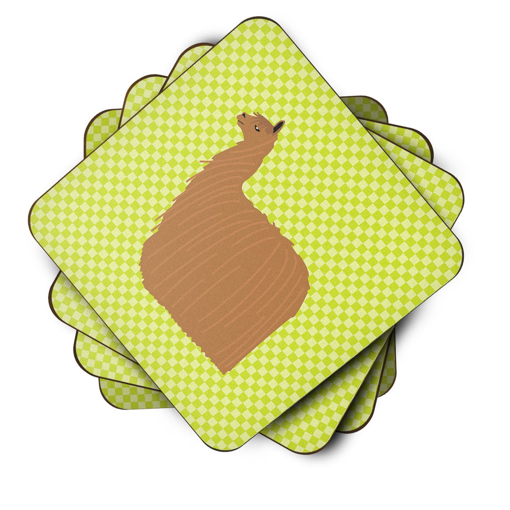 Alpaca Suri Green Foam Coasters Set of 4 Cup Coasters for Indoor Outdoor, Tabletop Protection, Anti Slip, Mouse pad Material