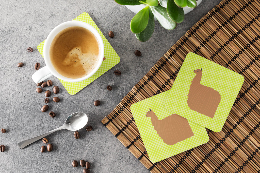 Alpaca Suri Green Foam Coasters Set of 4 Cup Coasters for Indoor Outdoor, Tabletop Protection, Anti Slip, Mouse pad Material