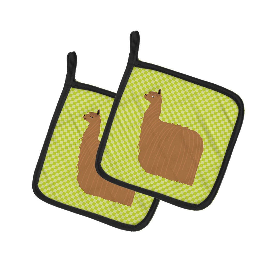 Alpaca Suri Green Pot Holder Set of 2 Heat Resistant Quilted Hot Pads 7.5 x 7.5 Inch, Insulated Kitchen Trivets for Cooking & Baking
