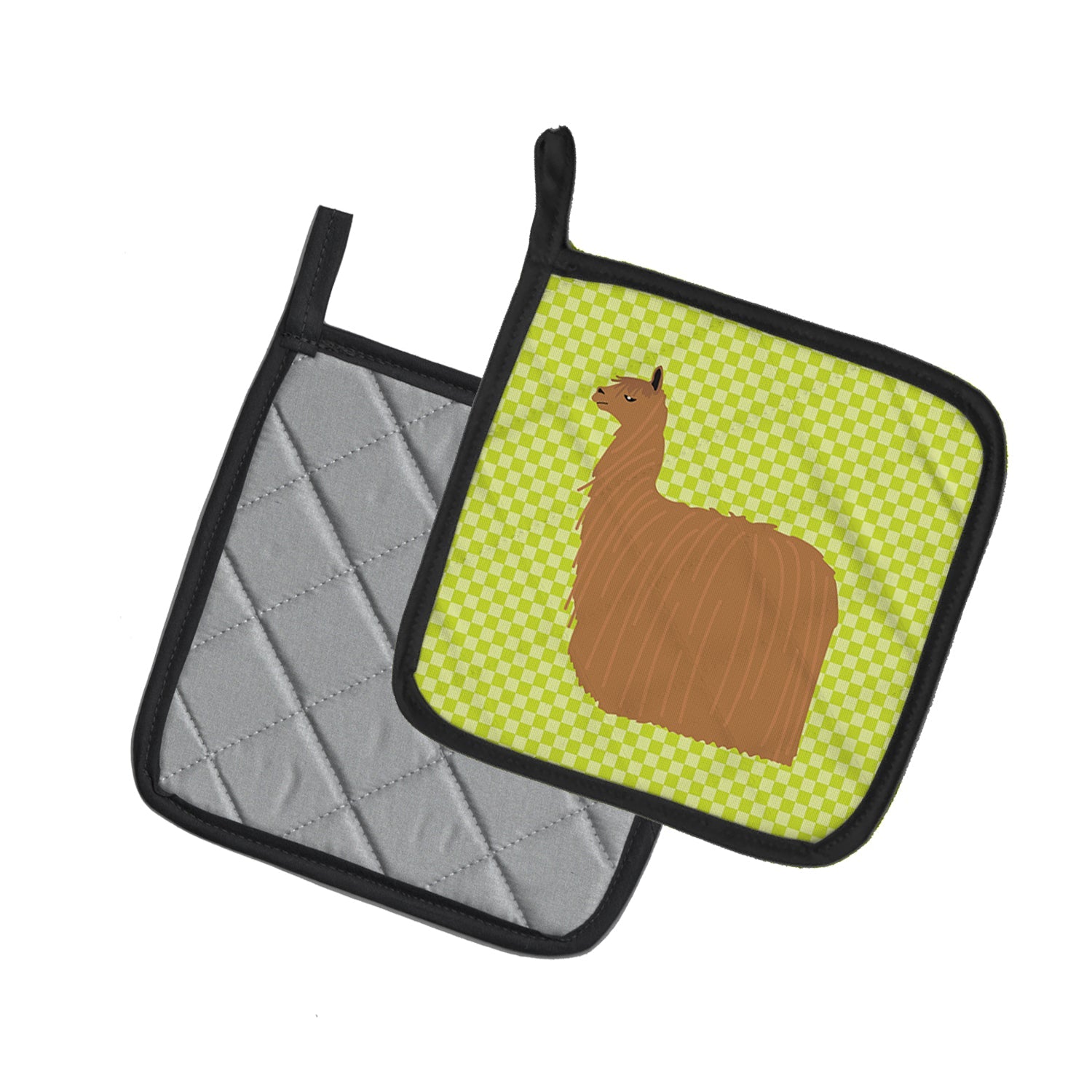 Alpaca Suri Green Pot Holder Set of 2 Heat Resistant Quilted Hot Pads 7.5 x 7.5 Inch, Insulated Kitchen Trivets for Cooking & Baking