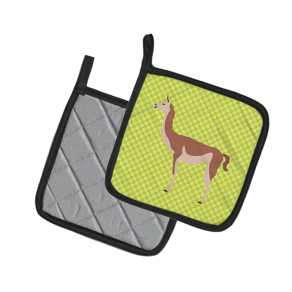 Guanaco Green Pot Holder Set of 2 Heat Resistant Quilted Hot Pads 7.5 x 7.5 Inch, Insulated Kitchen Trivets for Cooking & Baking