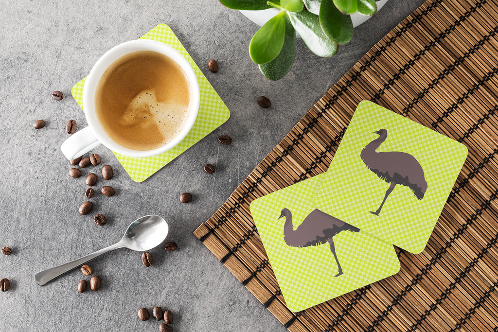 Emu Green Foam Coasters Set of 4 Cup Coasters for Indoor Outdoor, Tabletop Protection, Anti Slip, Mouse pad Material