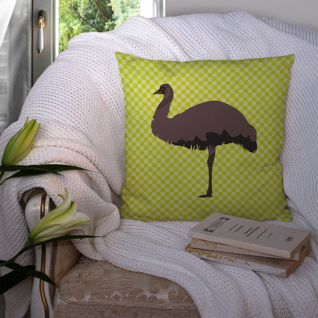Emu Green Decorative Throw Pillow 14x14 Indoor Outdoor Accent Cushion, Fabric Cover with Insert for Sofa, Bed, Porch & Living Room
