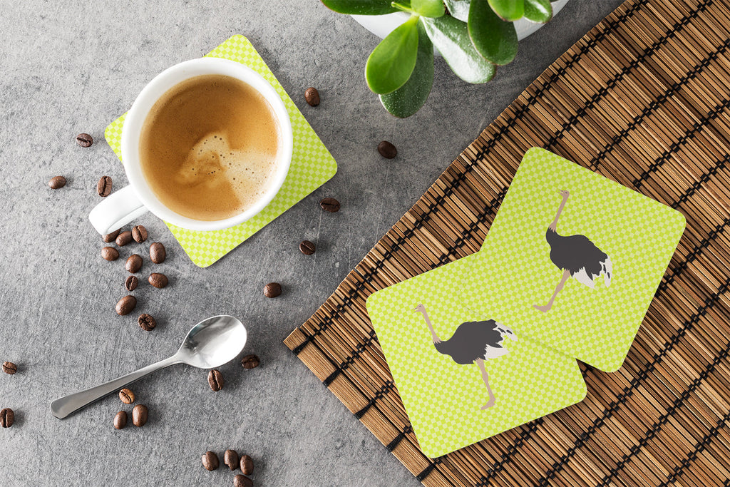 Common Ostrich Green Foam Coasters Set of 4 Cup Coasters for Indoor Outdoor, Tabletop Protection, Anti Slip, Mouse pad Material
